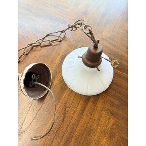Old Vintage Hanging Pendant Light Fixture Milk Glass Industrial READ